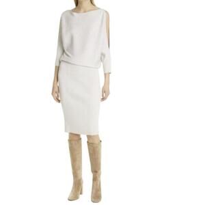 Reiss Penny women’s Cream Ivory Rib Split Sweater Dress (XL)